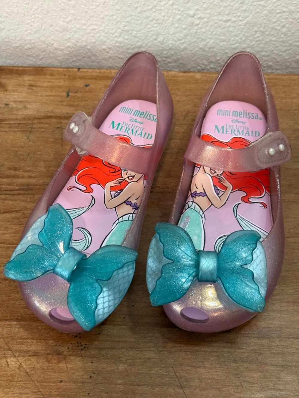 Mini Melissa Little Mermaid Ariel Purple Jelly Mary Janes with Teal Bow